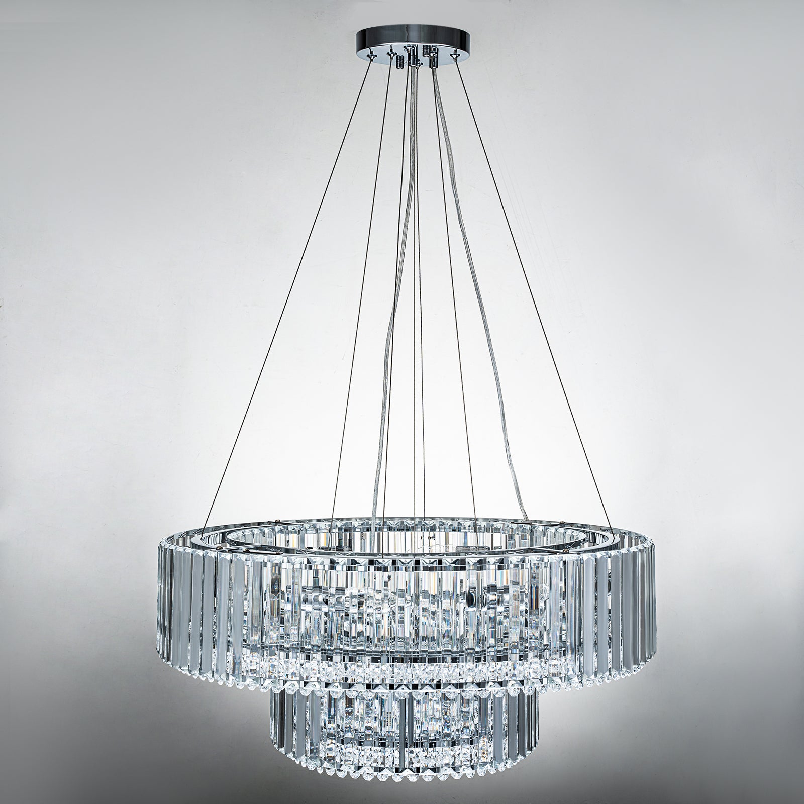 Glowlings 12-Light Modern 26“Wide Dimmable 2-Tier Round Crystal Chandelier