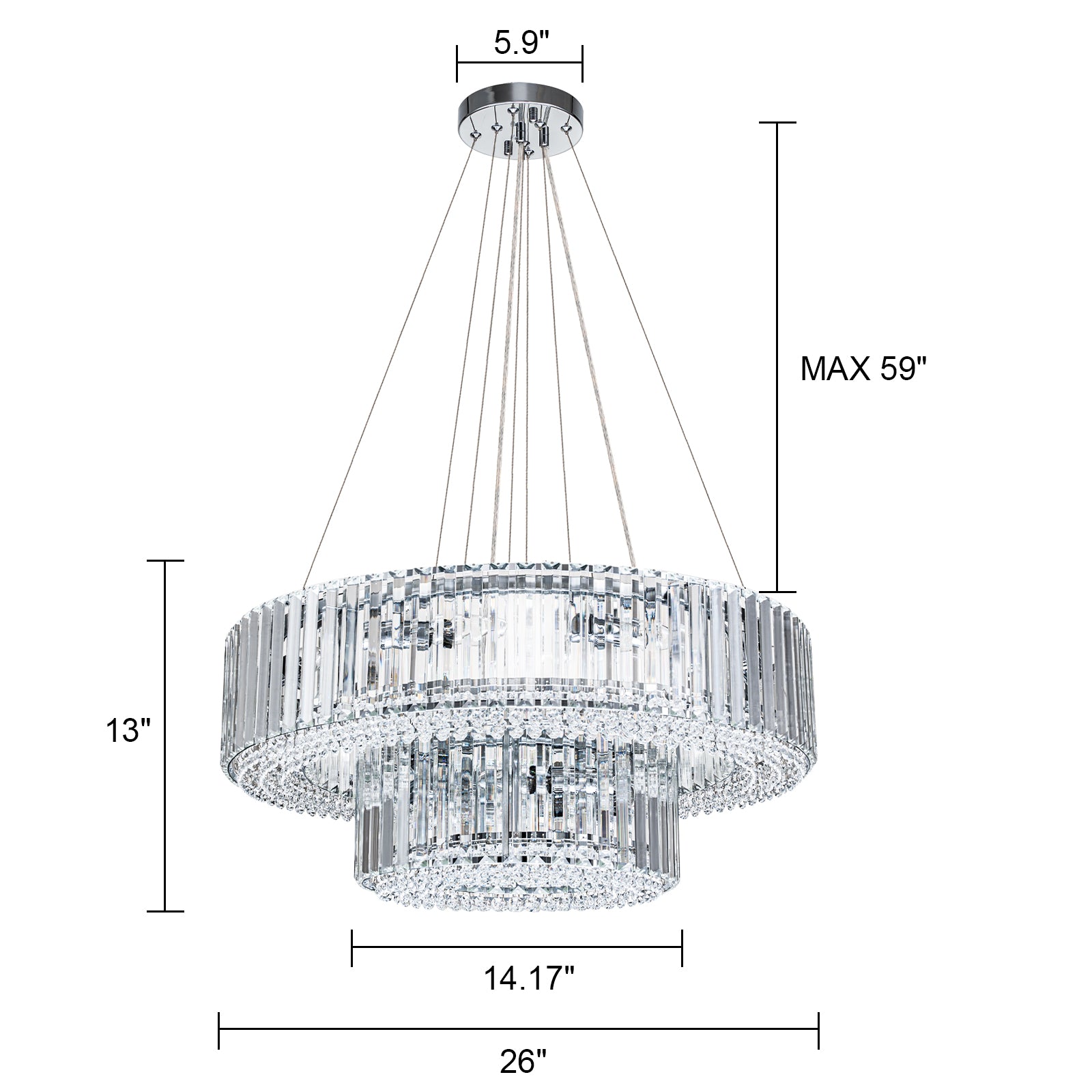 Glowlings 12-Light Modern 26“Wide Dimmable 2-Tier Round Crystal Chandelier