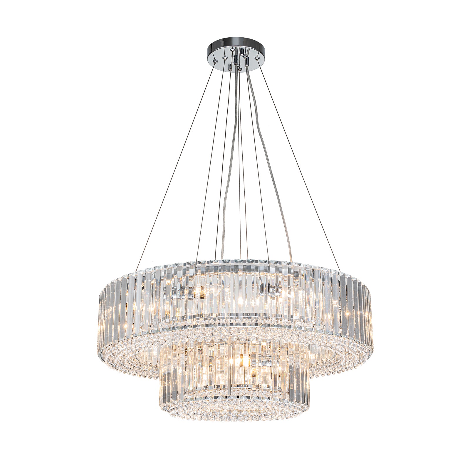 Glowlings 12-Light Modern 26“Wide Dimmable 2-Tier Round Crystal Chandelier