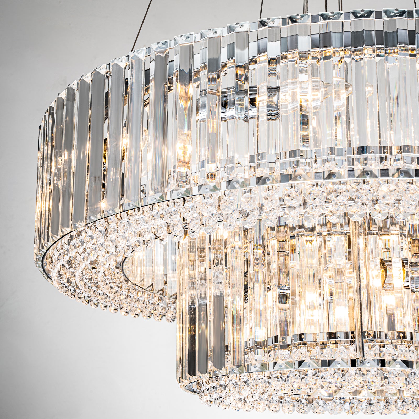 Glowlings 12-Light Modern 26“Wide Dimmable 2-Tier Round Crystal Chandelier