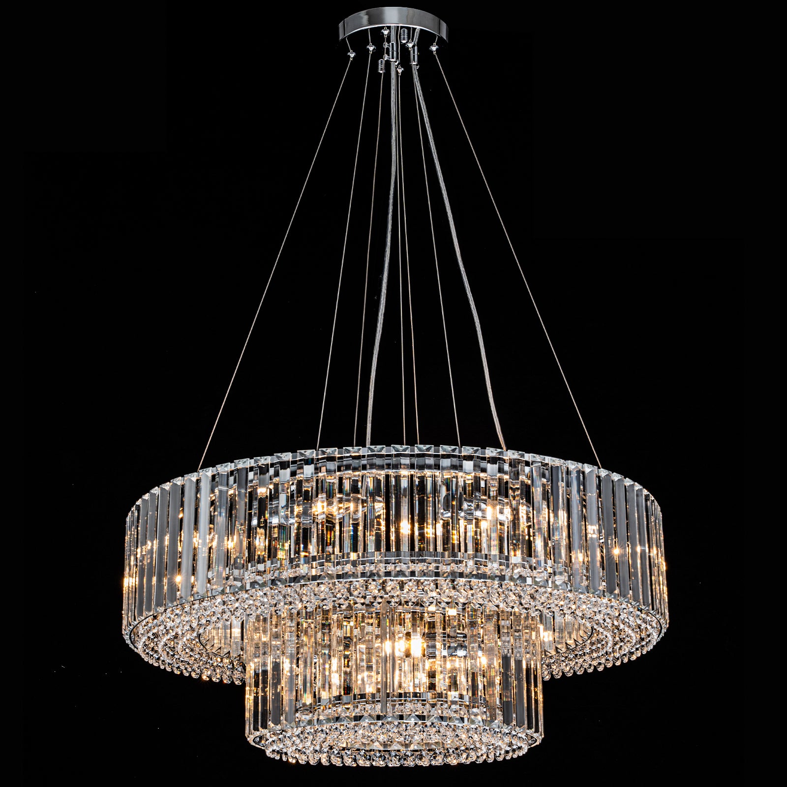 Glowlings 12-Light Modern 26“Wide Dimmable 2-Tier Round Crystal Chandelier