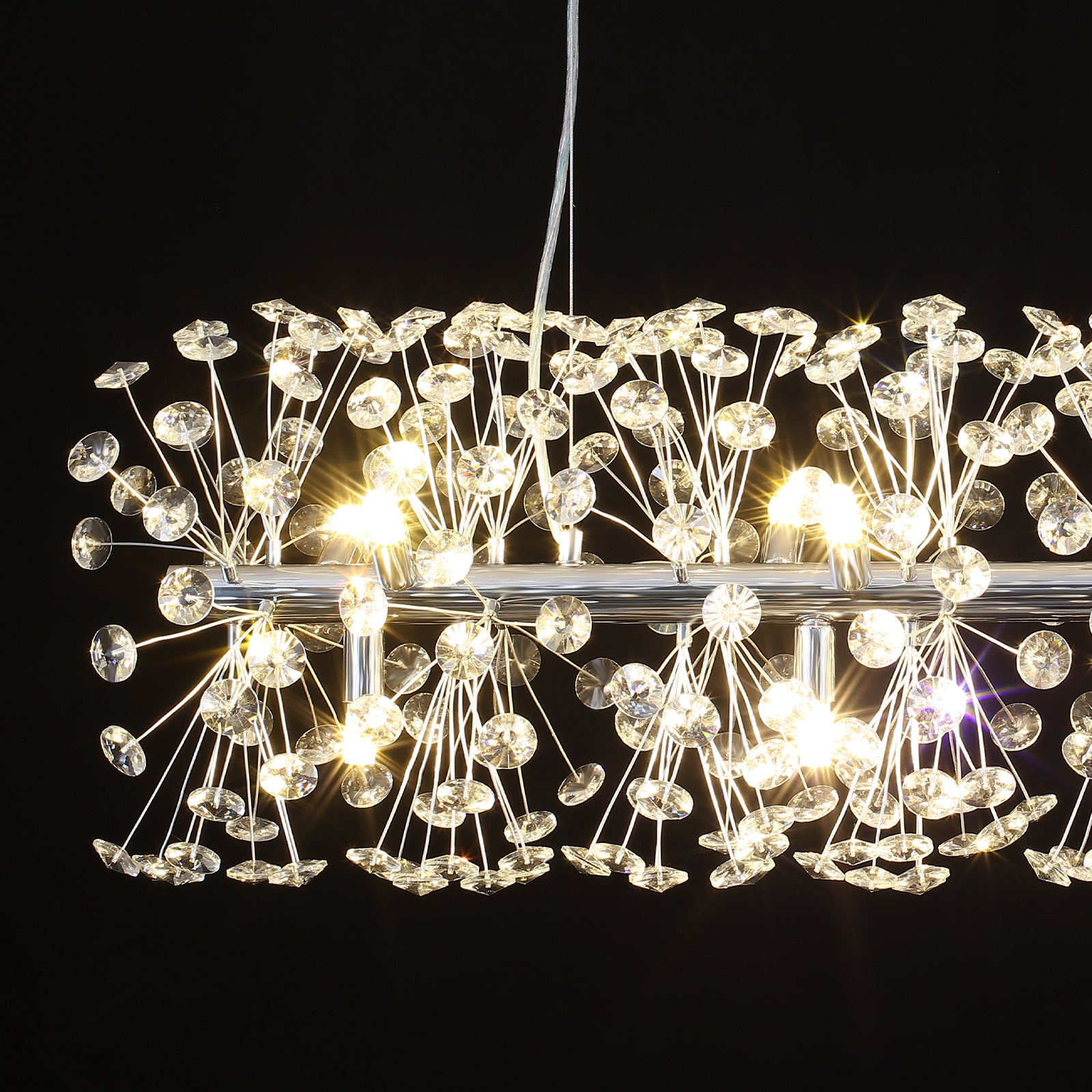 Glowlings 12-Light Mid-century Modern Sputnik Linear Dandelion Dimmable LED Rectangular Crystal Chandelier