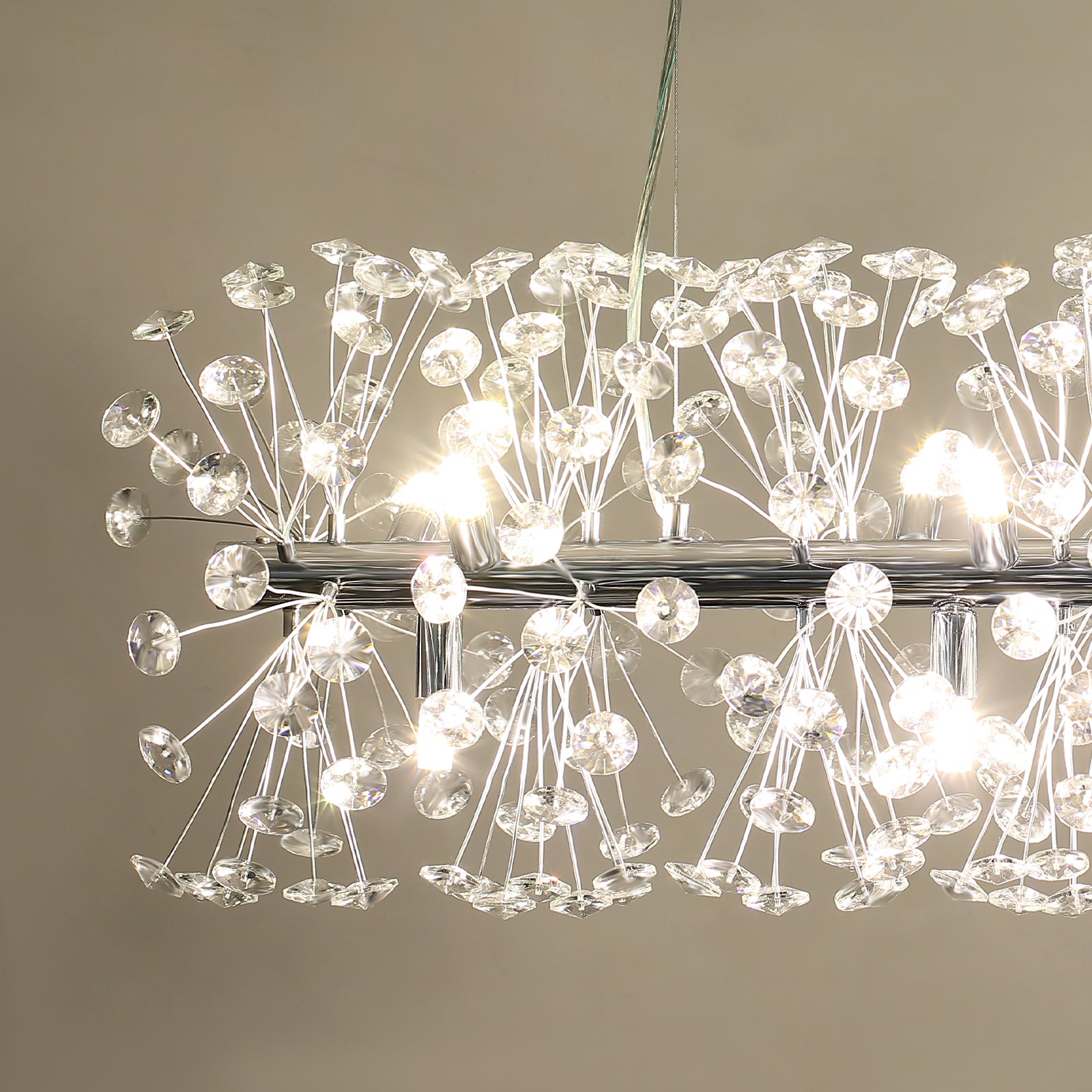 Glowlings 12-Light Mid-century Modern Sputnik Linear Dandelion Dimmable LED Rectangular Crystal Chandelier