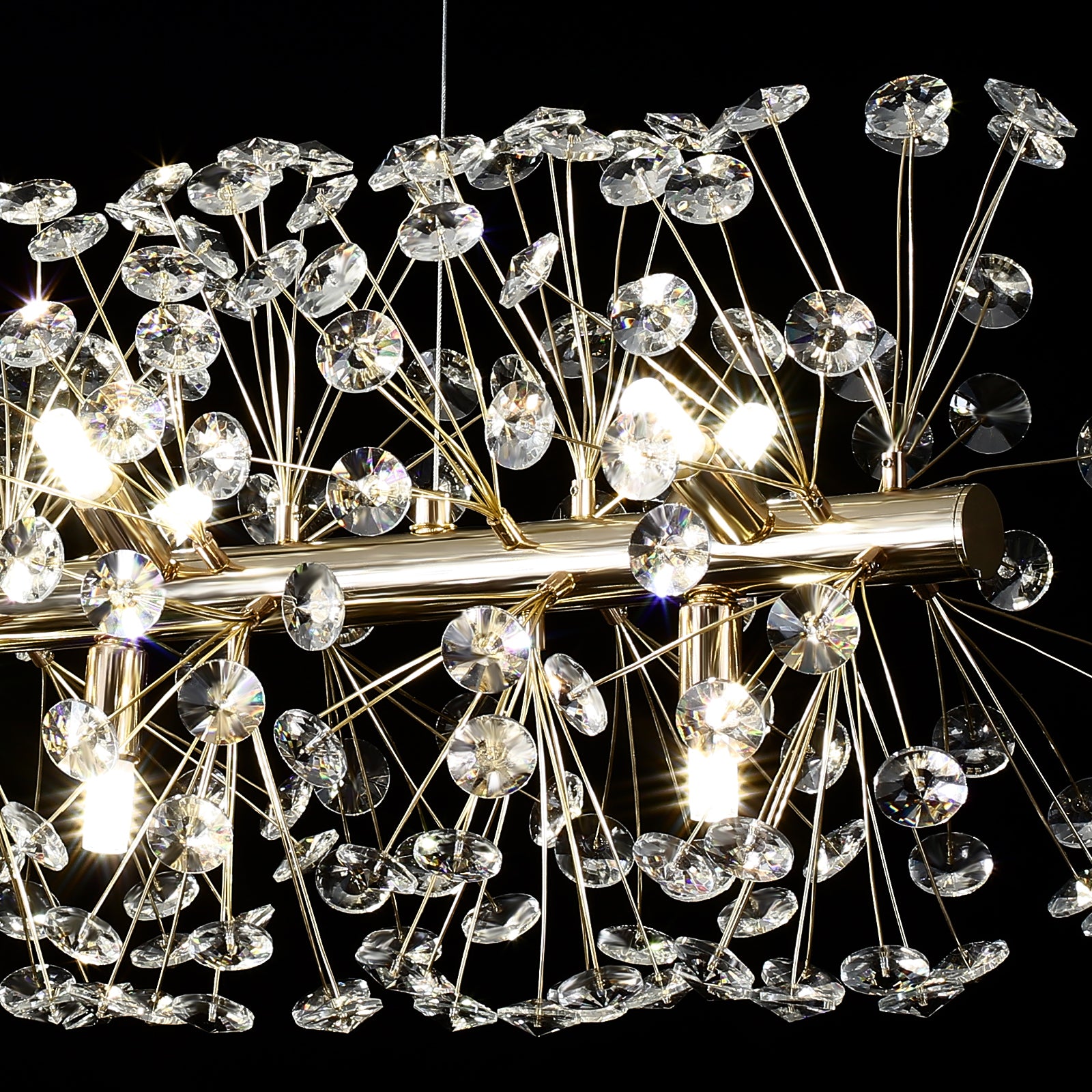 Glowlings 12-Light Mid-century Modern Sputnik Linear Dandelion Dimmable LED Rectangular Crystal Chandelier