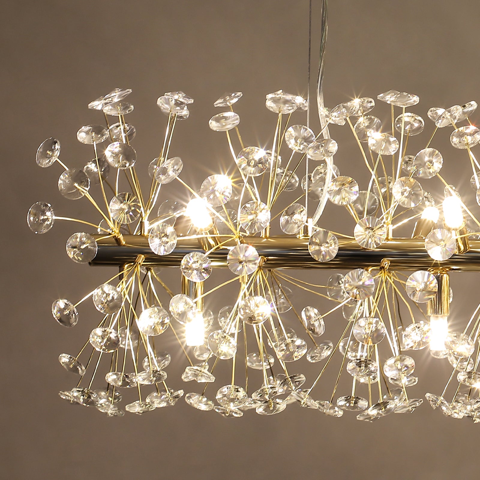 Glowlings 12-Light Mid-century Modern Sputnik Linear Dandelion Dimmable LED Rectangular Crystal Chandelier