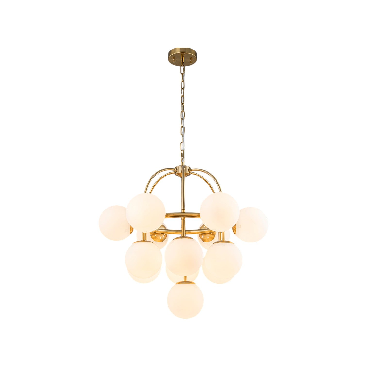 Glowlings 13-Light Mid-Century 26"Wide Brass Opal Glass Globe Chandelier