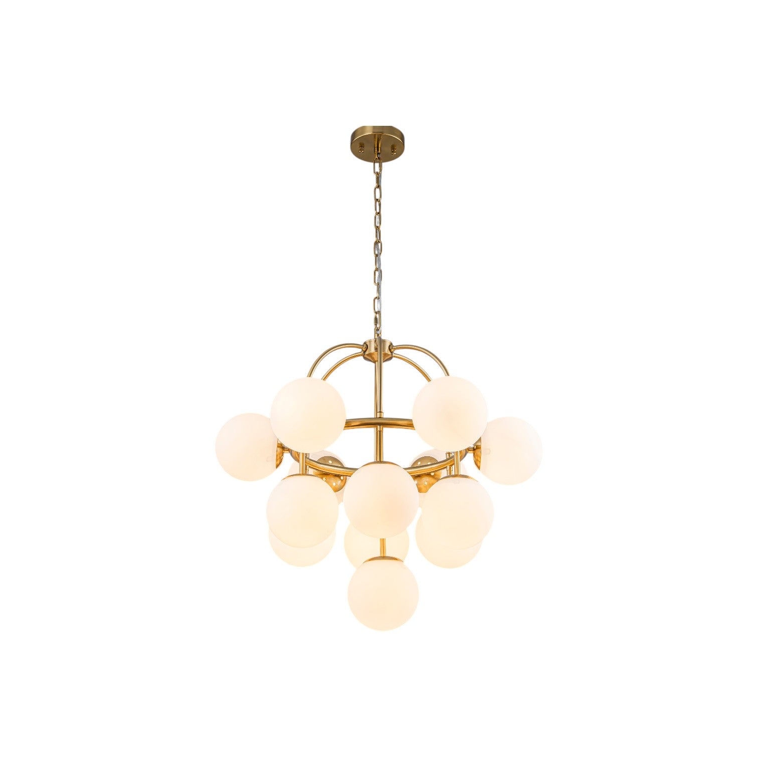 Glowlings 13-Light Mid-Century 26"Wide Brass Opal Glass Globe Chandelier