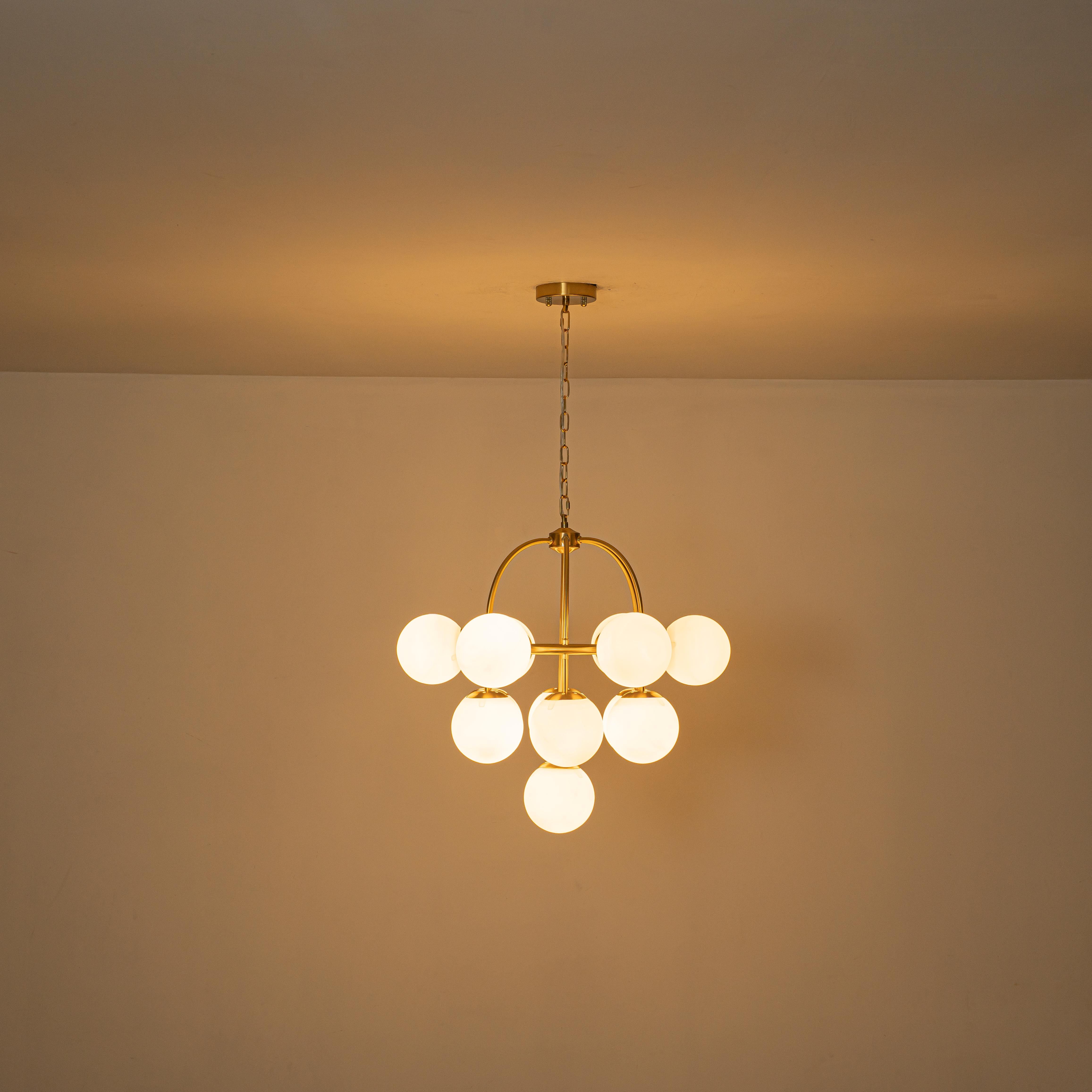 Glowlings 13-Light Mid-Century 26"Wide Brass Opal Glass Globe Chandelier