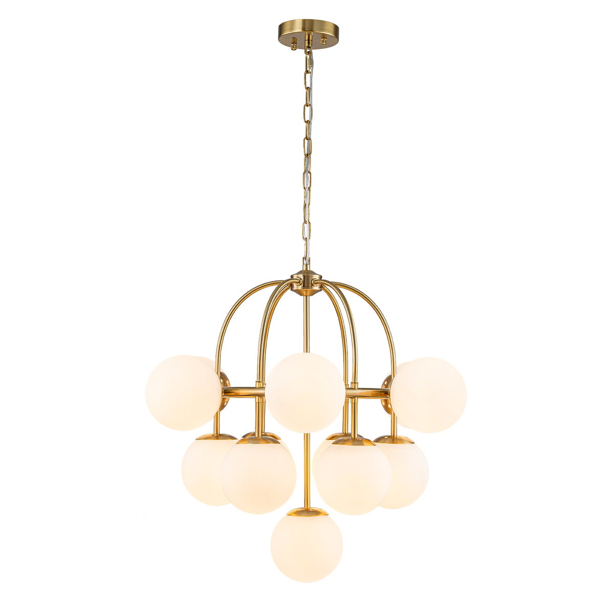 Glowlings 13-Light Mid-Century 26"Wide Brass Opal Glass Globe Chandelier