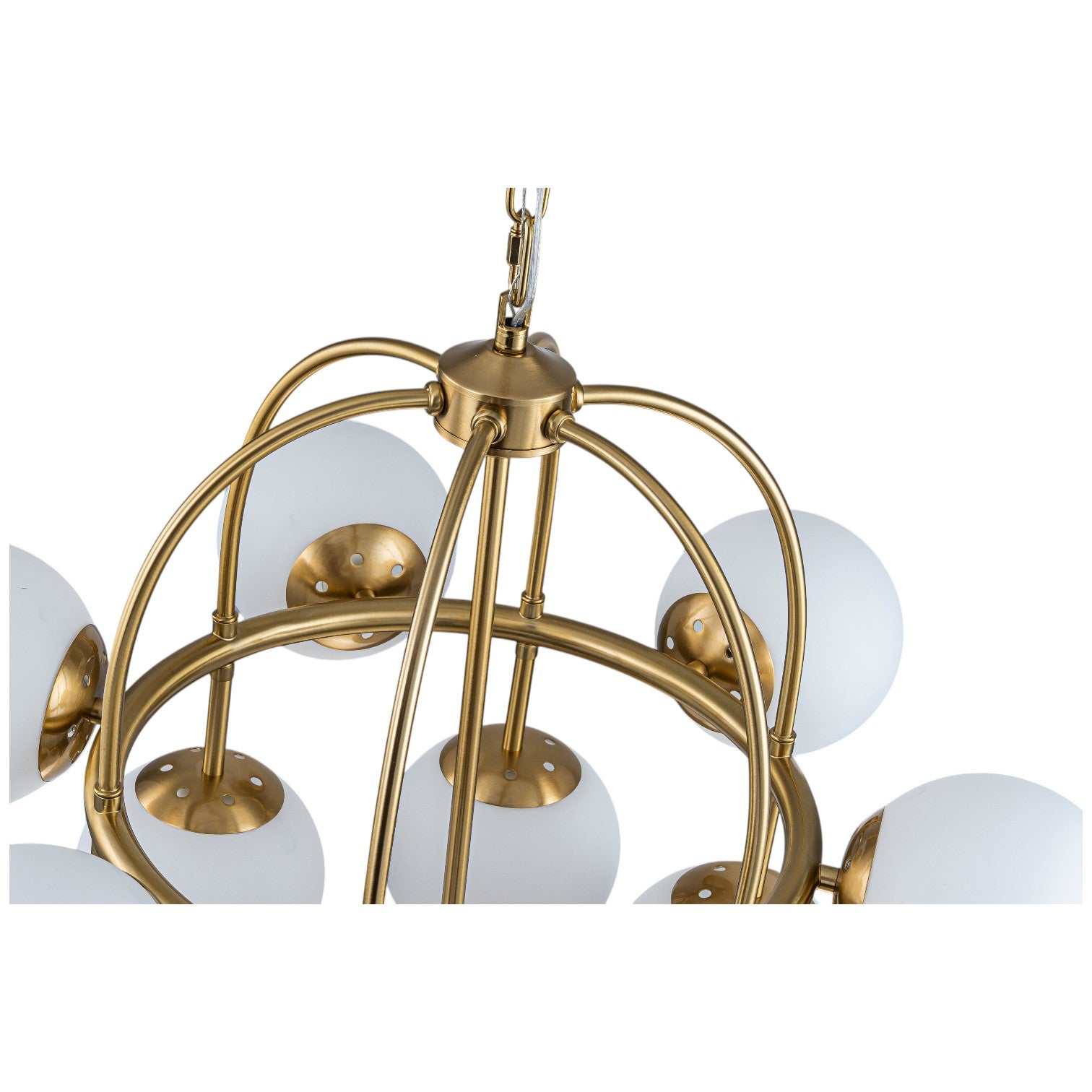 Glowlings 13-Light Mid-Century 26"Wide Brass Opal Glass Globe Chandelier