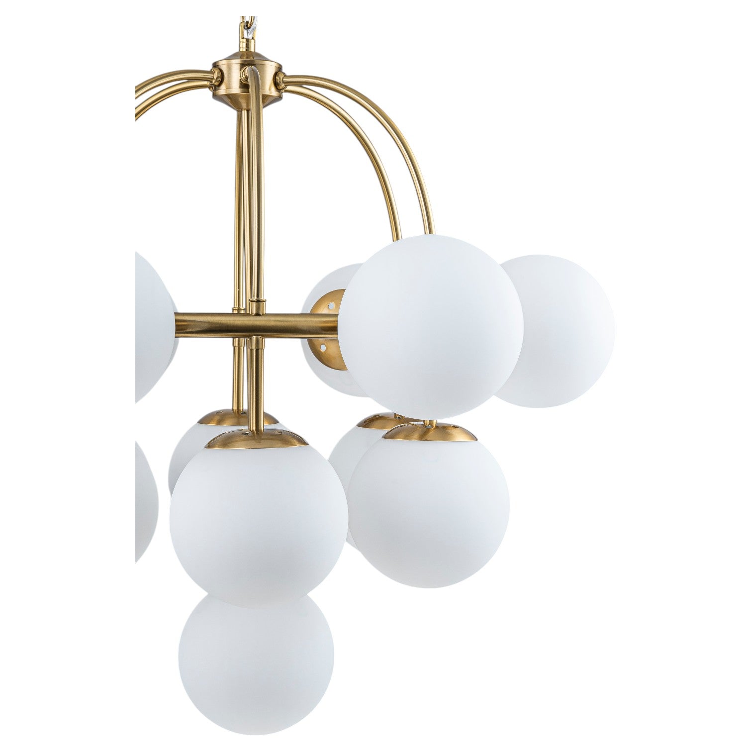 Glowlings 13-Light Mid-Century 26"Wide Brass Opal Glass Globe Chandelier
