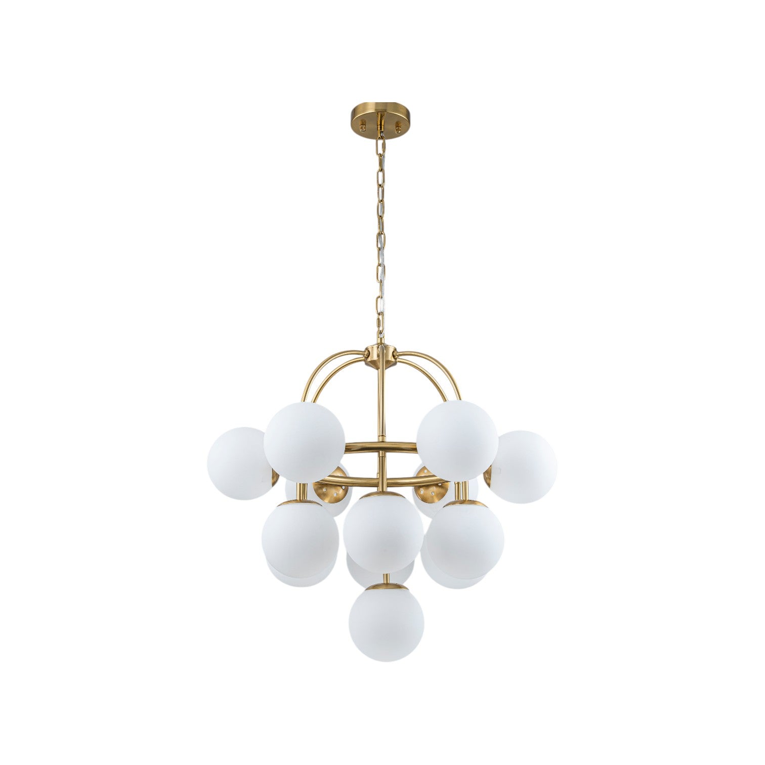 Glowlings 13-Light Mid-Century 26"Wide Brass Opal Glass Globe Chandelier