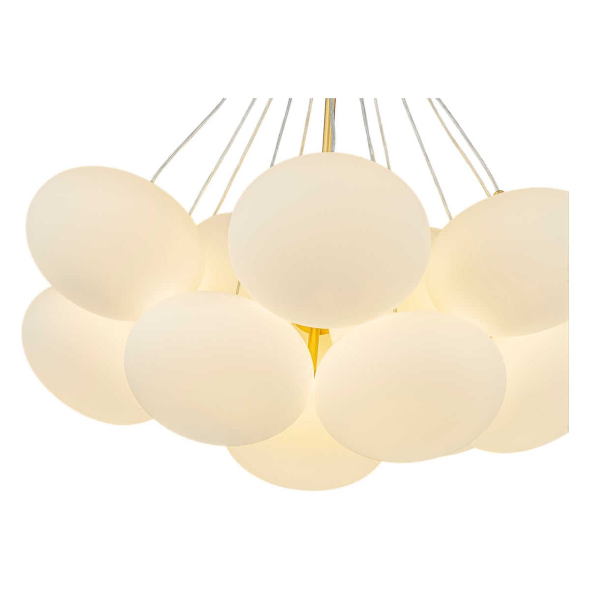 Glowlings 16-Light Modern Brass Cloud Chandelier, Mid-Century Milk Glass Bubble Pendant Light, Cluster Pebble Ceiling Hanging Fixture