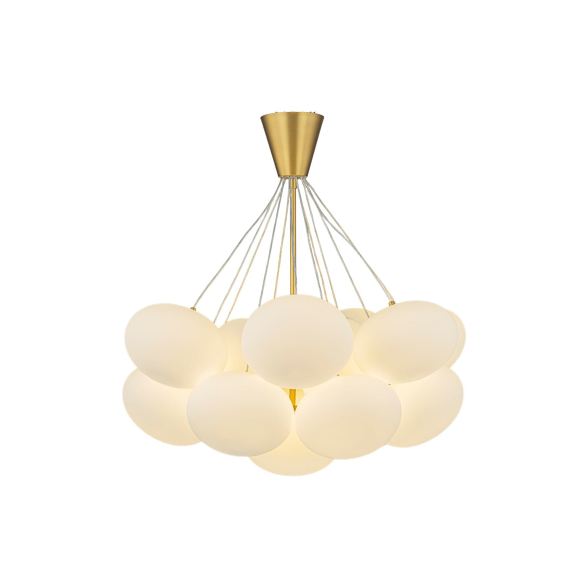Glowlings 16-Light Modern Brass Cloud Chandelier, Mid-Century Milk Glass Bubble Pendant Light, Cluster Pebble Ceiling Hanging Fixture