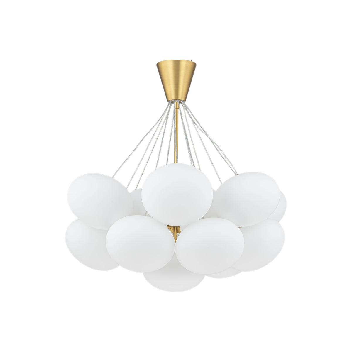 Glowlings 16-Light Modern Brass Cloud Chandelier, Mid-Century Milk Glass Bubble Pendant Light, Cluster Pebble Ceiling Hanging Fixture