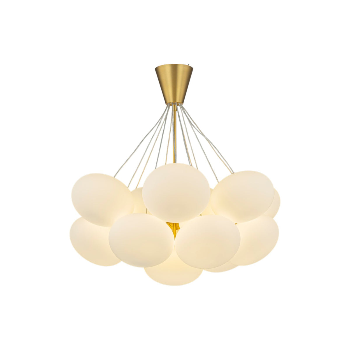 Glowlings 16-Light Modern Brass Cloud Chandelier, Mid-Century Milk Glass Bubble Pendant Light, Cluster Pebble Ceiling Hanging Fixture