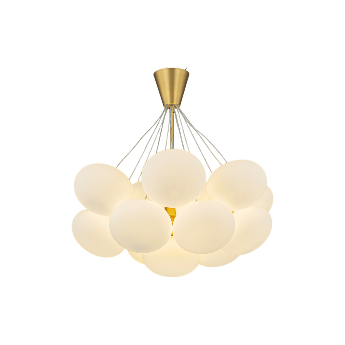Glowlings 16-Light Modern Brass Cloud Chandelier, Mid-Century Milk Glass Bubble Pendant Light, Cluster Pebble Ceiling Hanging Fixture