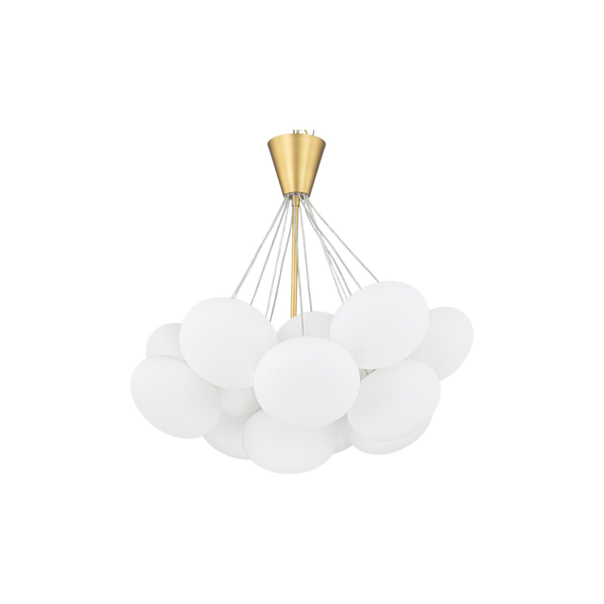 Glowlings 16-Light Modern Brass Cloud Chandelier, Mid-Century Milk Glass Bubble Pendant Light, Cluster Pebble Ceiling Hanging Fixture