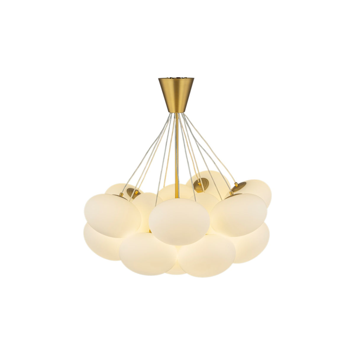 Glowlings 16-Light Modern Brass Cloud Chandelier, Mid-Century Milk Glass Bubble Pendant Light, Cluster Pebble Ceiling Hanging Fixture