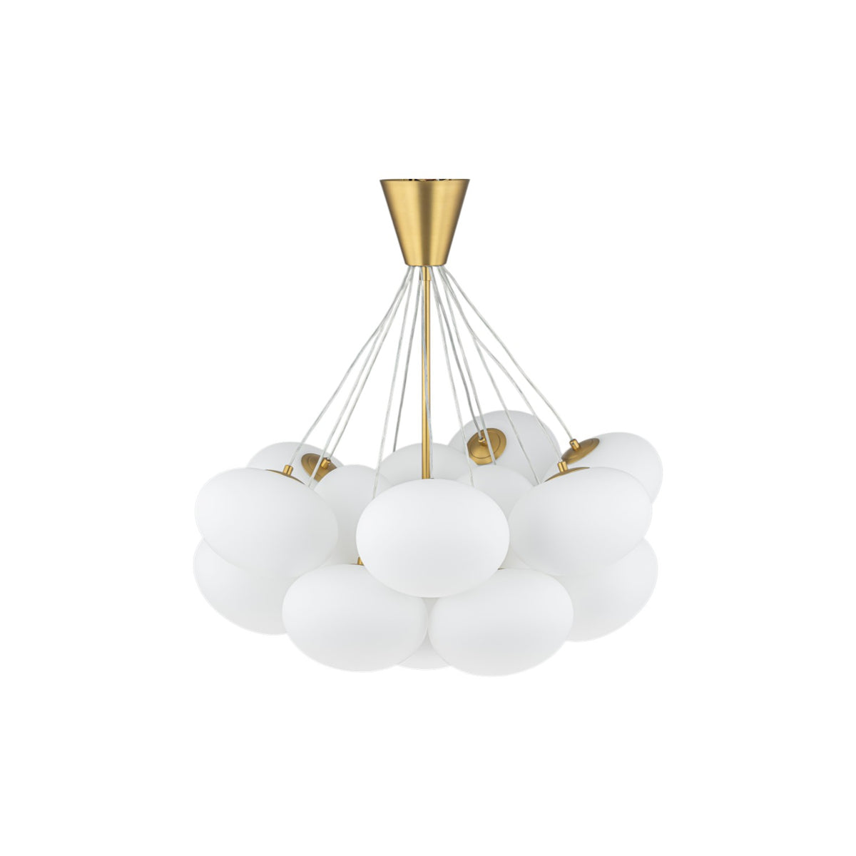 Glowlings 16-Light Modern Brass Cloud Chandelier, Mid-Century Milk Glass Bubble Pendant Light, Cluster Pebble Ceiling Hanging Fixture