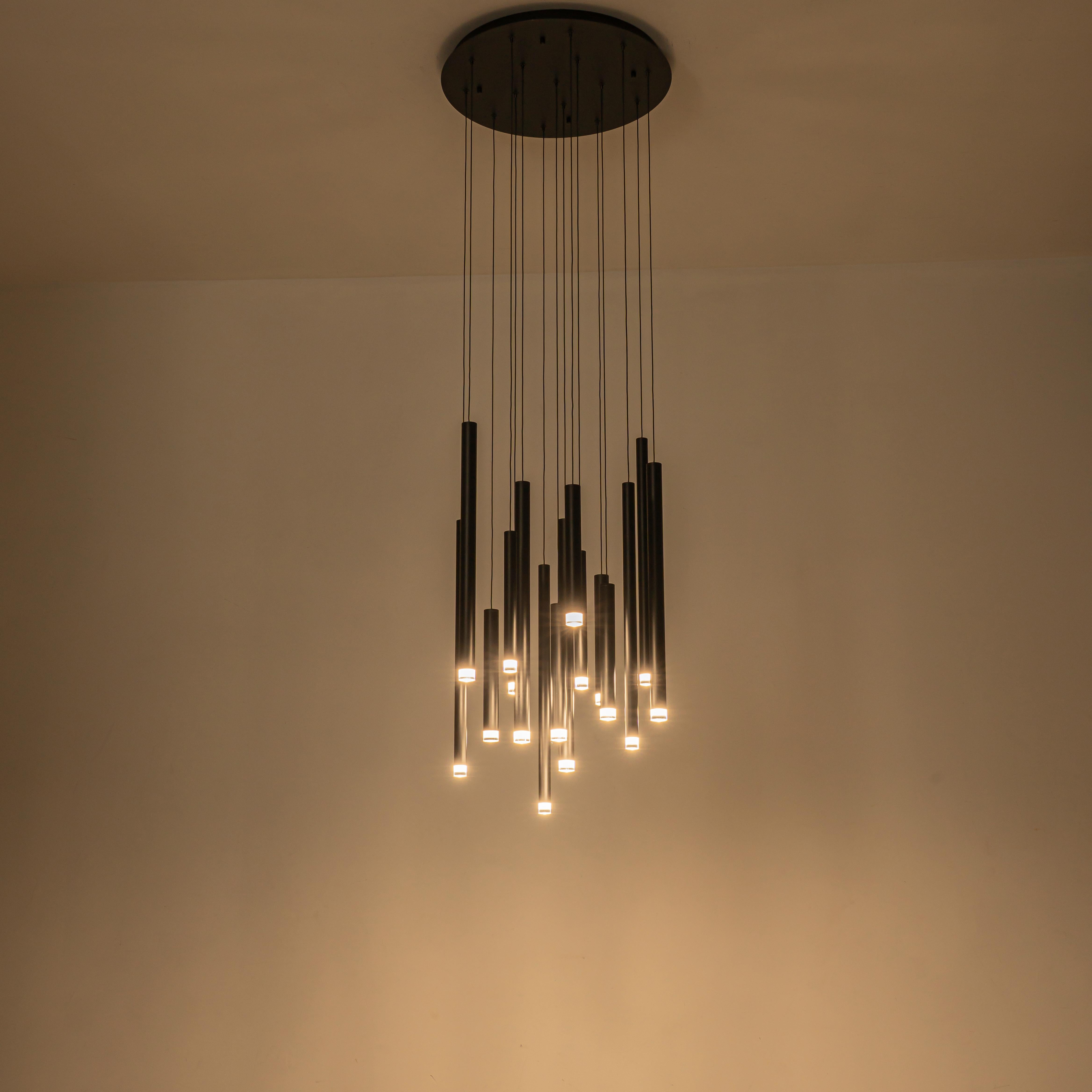 Glowlings 16-Light Modern Cylinder Chandelier Matte Black Raindrop Pendant Light Adjustable Cascade