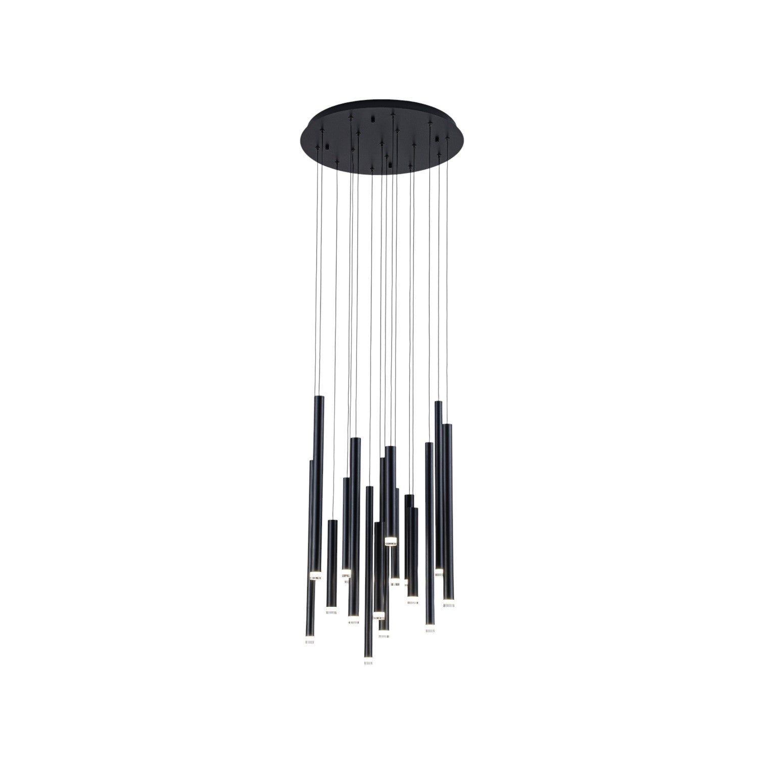 Glowlings 16-Light Modern Cylinder Chandelier Matte Black Raindrop Pendant Light Adjustable Cascade