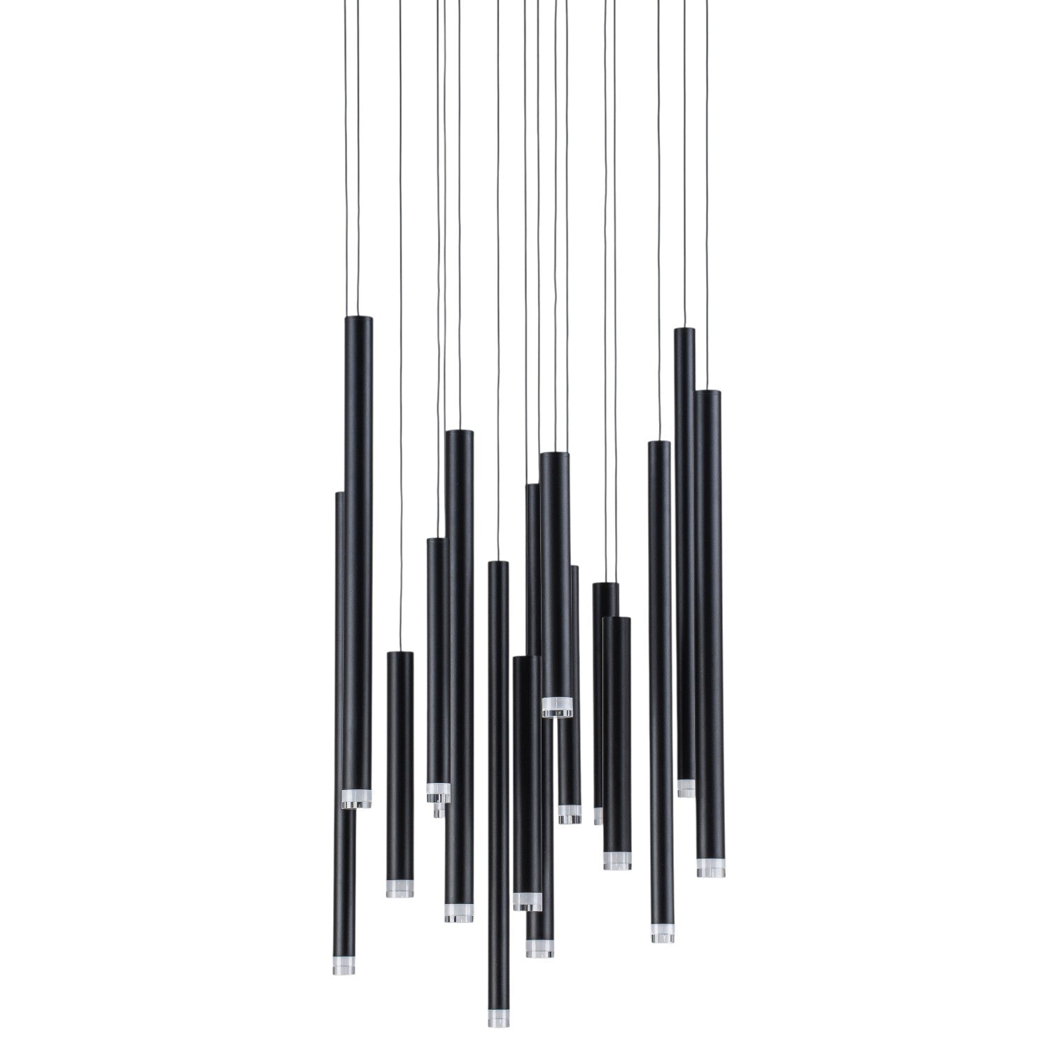 Glowlings 16-Light Modern Cylinder Chandelier Matte Black Raindrop Pendant Light Adjustable Cascade