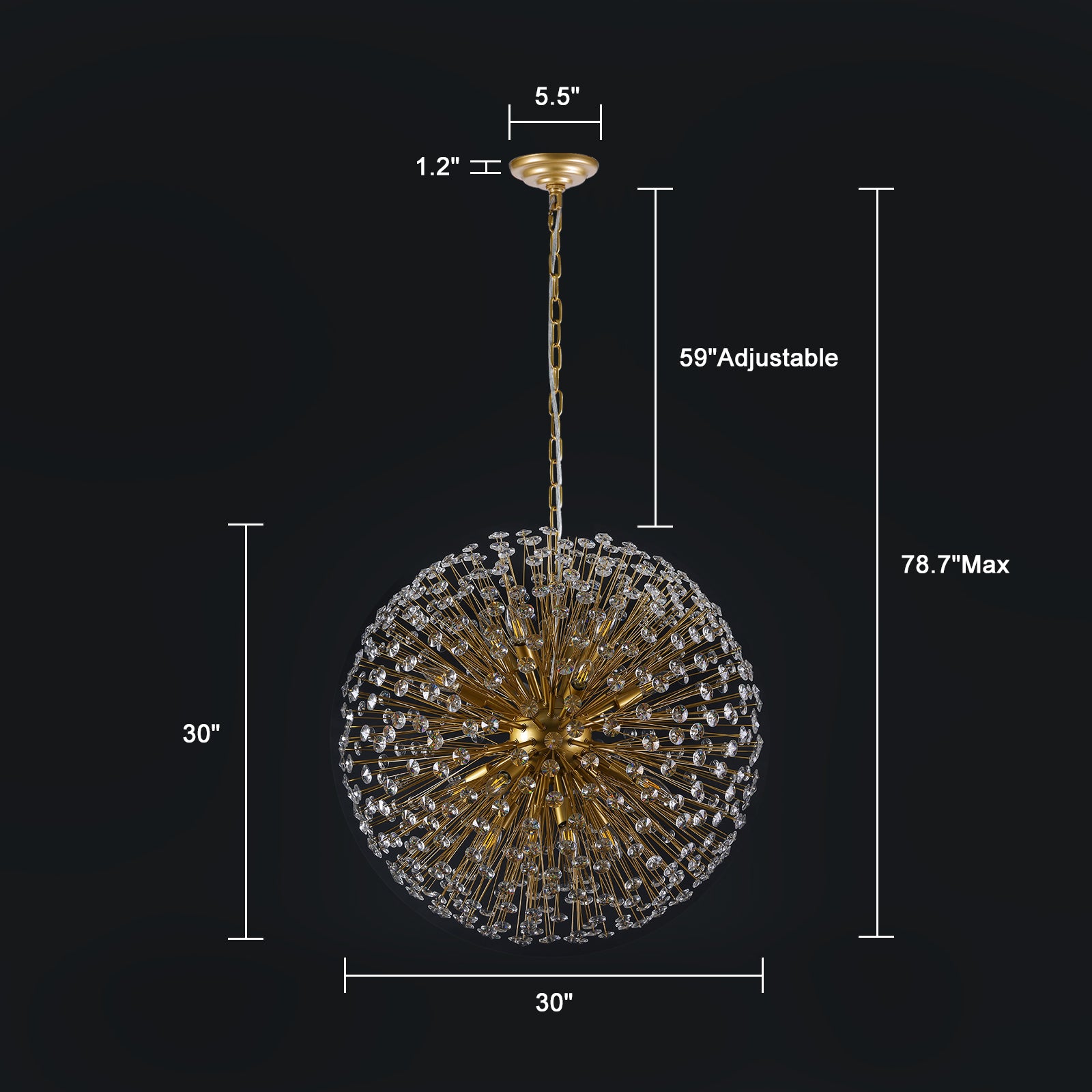 Glowlings 16-Light Modern 30"Wide Vintage Globe Sputnik Sphere Crystal Chandelier