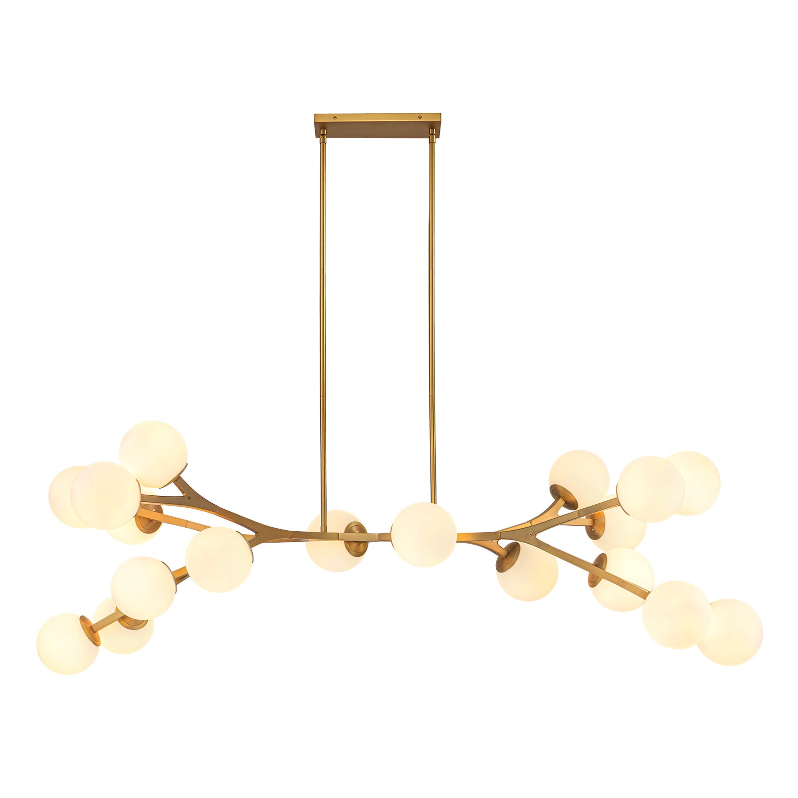Glowlings 18-Light Modern 68"Wide Oversized Brass Opal Glass Branching Globe Sputnik Chandelier