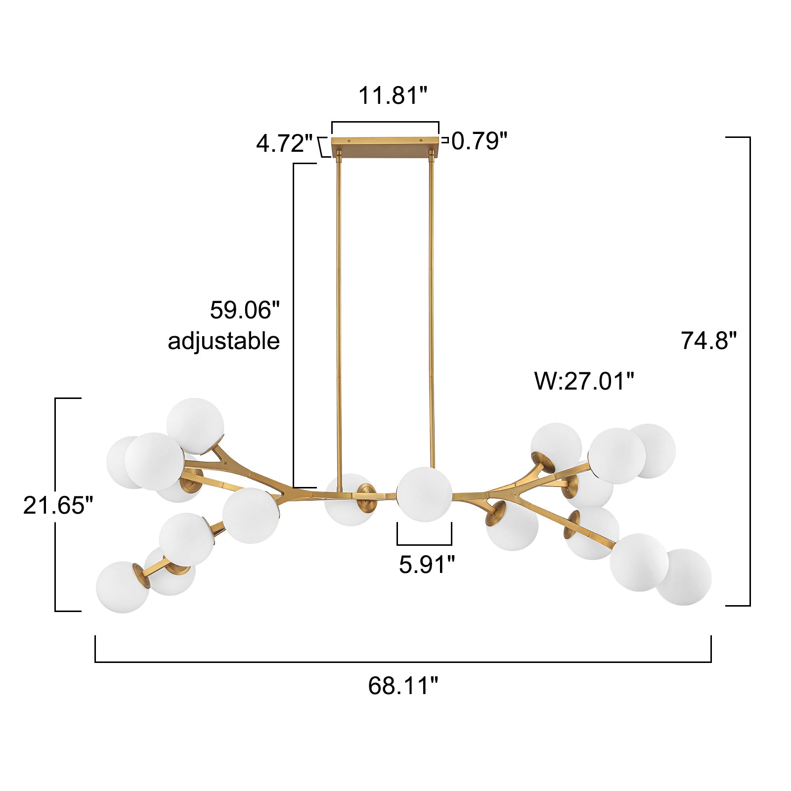 Glowlings 18-Light Modern 68"Wide Oversized Brass Opal Glass Branching Globe Sputnik Chandelier