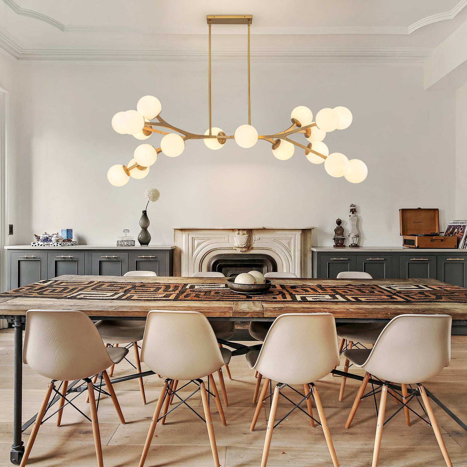 Glowlings 18-Light Modern 68"Wide Oversized Brass Opal Glass Branching Globe Sputnik Chandelier