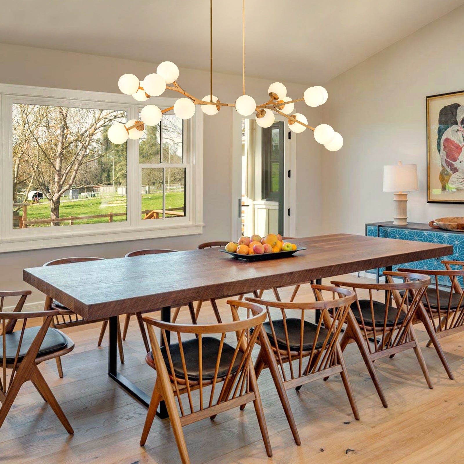 Glowlings 18-Light Modern 68"Wide Oversized Brass Opal Glass Branching Globe Sputnik Chandelier