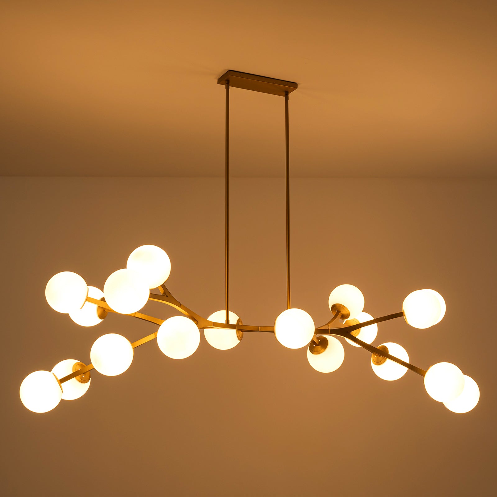 Glowlings 18-Light Modern 68"Wide Oversized Brass Opal Glass Branching Globe Sputnik Chandelier