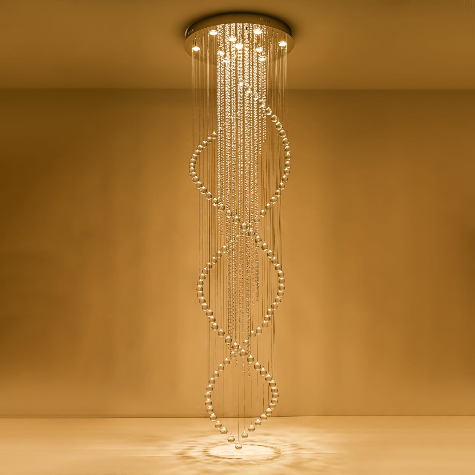 Glowlings 10-Light 98"H Luxury Double Spiral Raindrop Crystal Foyer Chandelier For High Ceilings