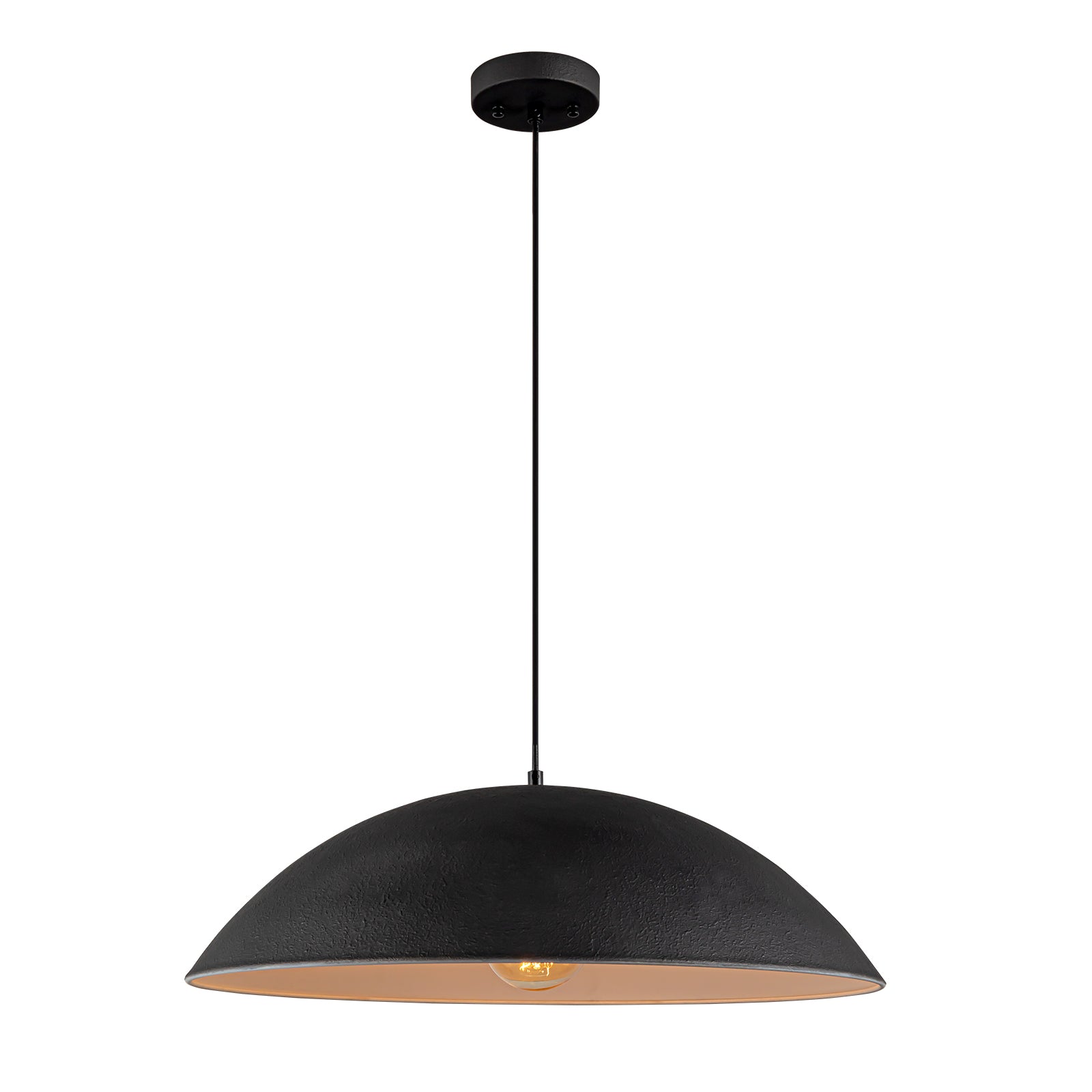 Glowlings 1-Light Modern 23"Wide Oversized Flat Cone Black Dome Pendant Light