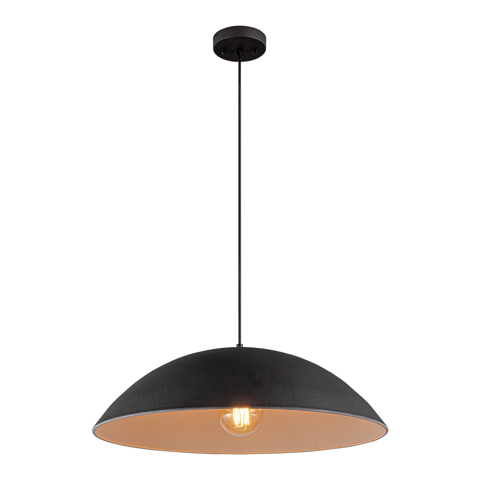 Glowlings 1-Light Modern 23"Wide Oversized Flat Cone Black Dome Pendant Light