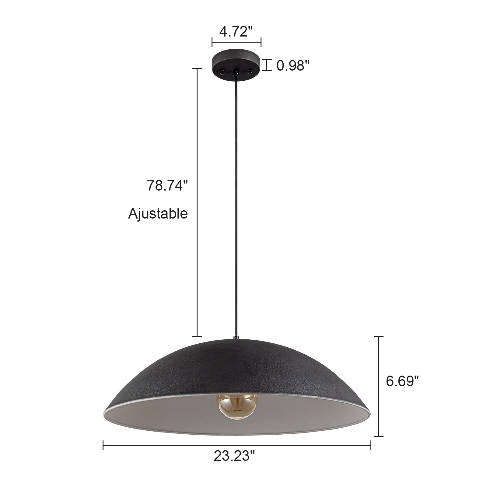 Glowlings 1-Light Modern 23"Wide Oversized Flat Cone Black Dome Pendant Light