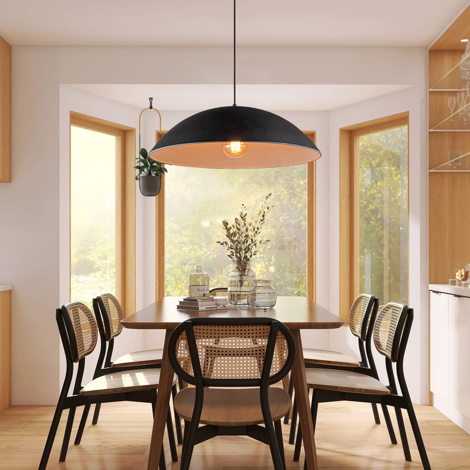 Glowlings 1-Light Modern 23"Wide Oversized Flat Cone Black Dome Pendant Light