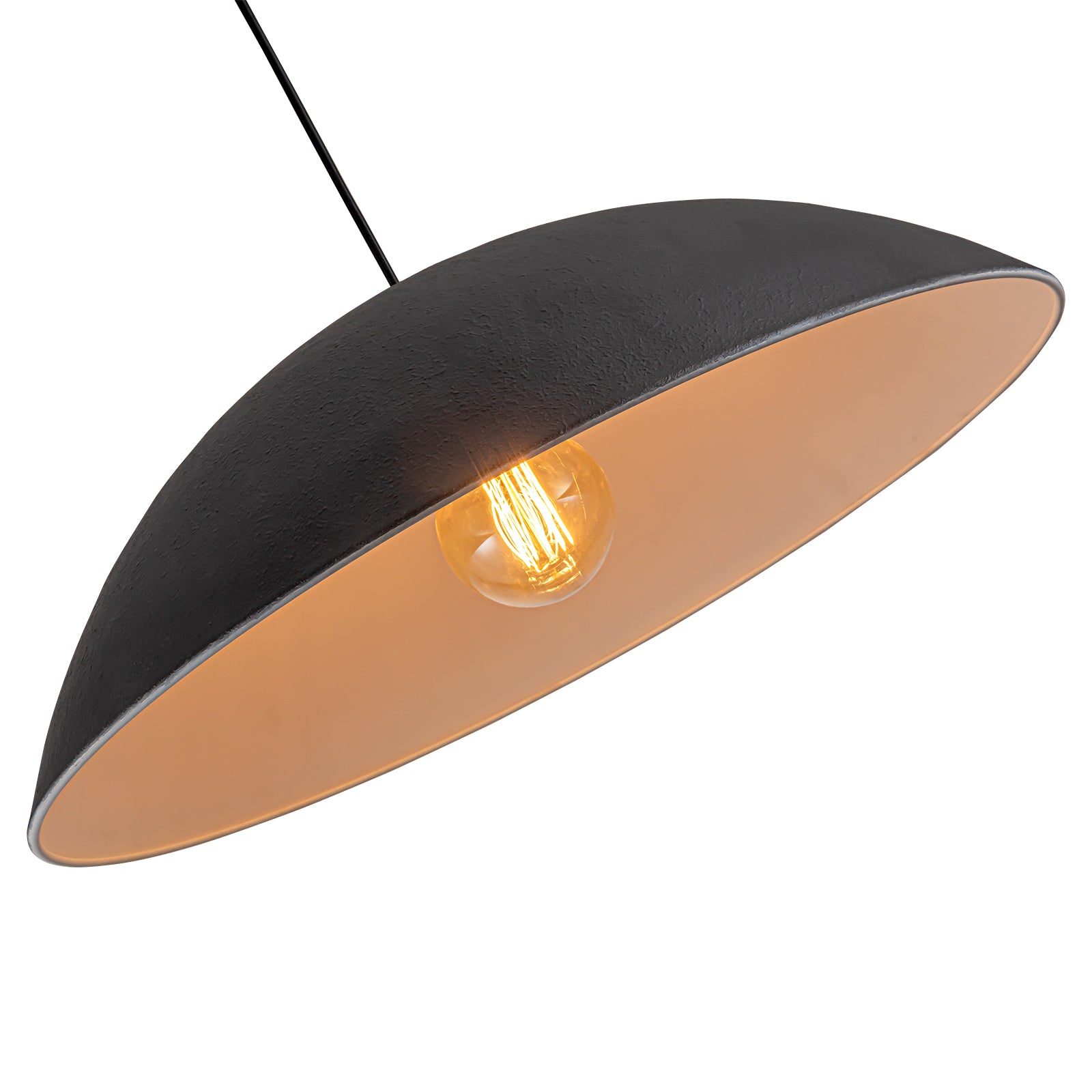 Glowlings 1-Light Modern 23"Wide Oversized Flat Cone Black Dome Pendant Light