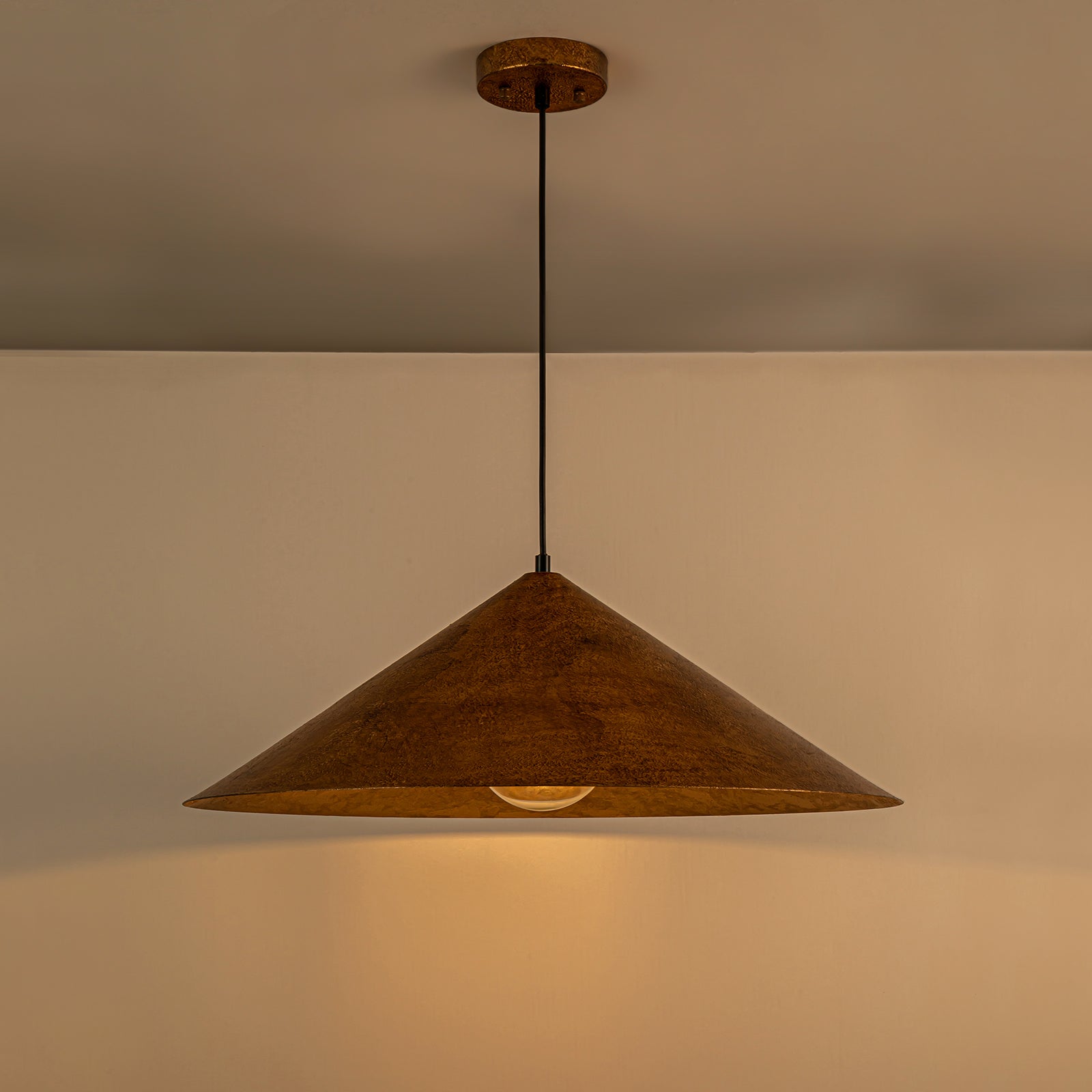 Glowlings 1-Light 25"Wide Oversized Farmhouse Antique Textured Gold Cone Dome Pendant Light