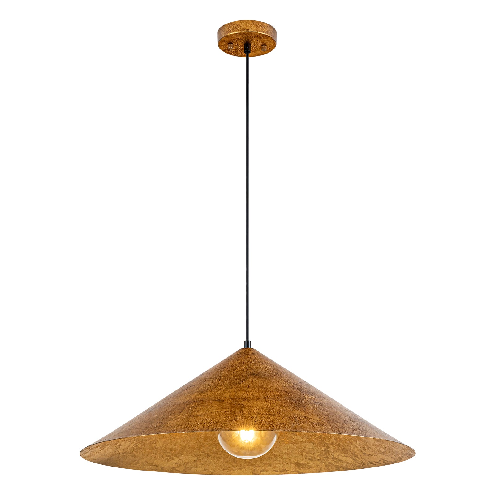 Glowlings 1-Light 25"Wide Oversized Farmhouse Antique Textured Gold Cone Dome Pendant Light
