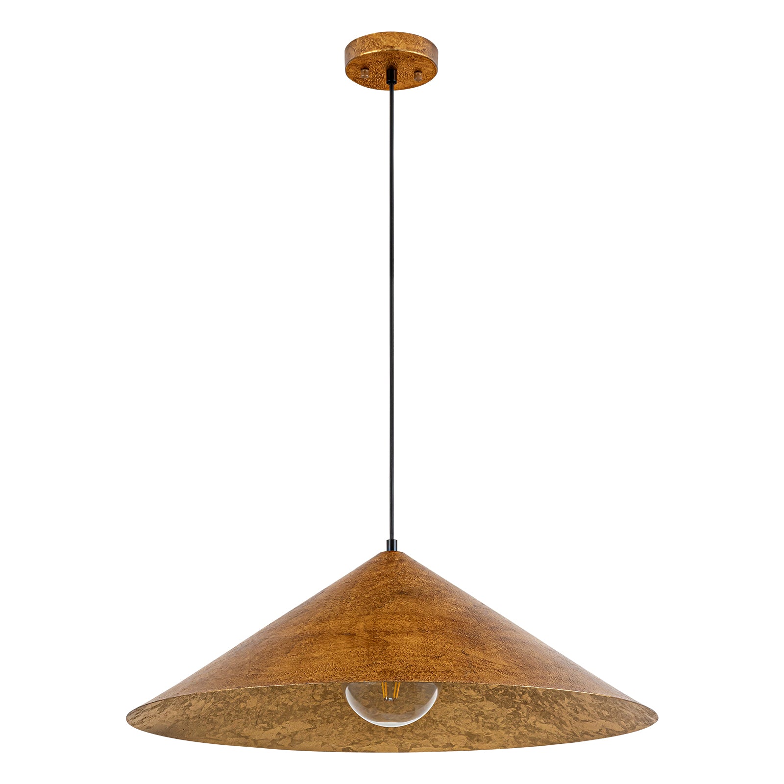 Glowlings 1-Light 25"Wide Oversized Farmhouse Antique Textured Gold Cone Dome Pendant Light