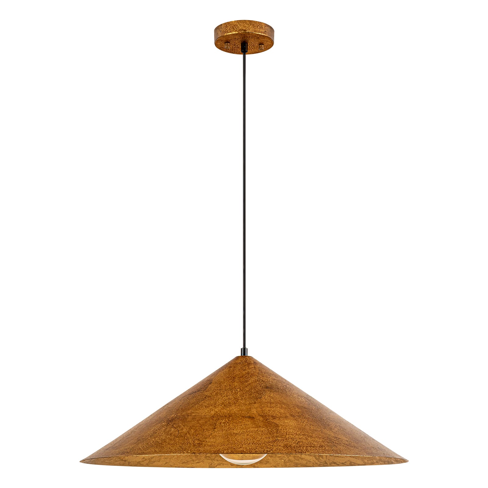 Glowlings 1-Light 25"Wide Oversized Farmhouse Antique Textured Gold Cone Dome Pendant Light
