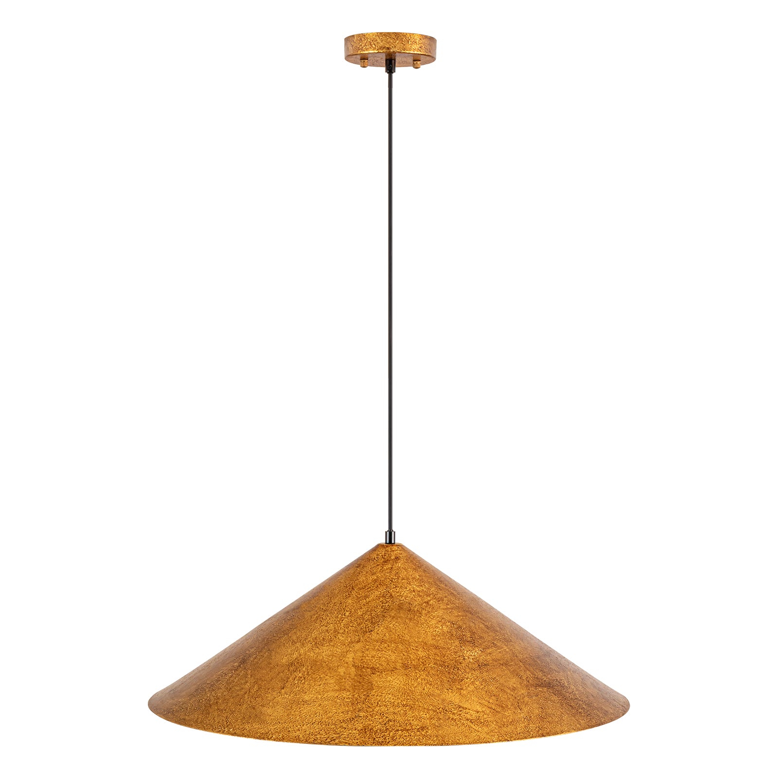Glowlings 1-Light 25"Wide Oversized Farmhouse Antique Textured Gold Cone Dome Pendant Light