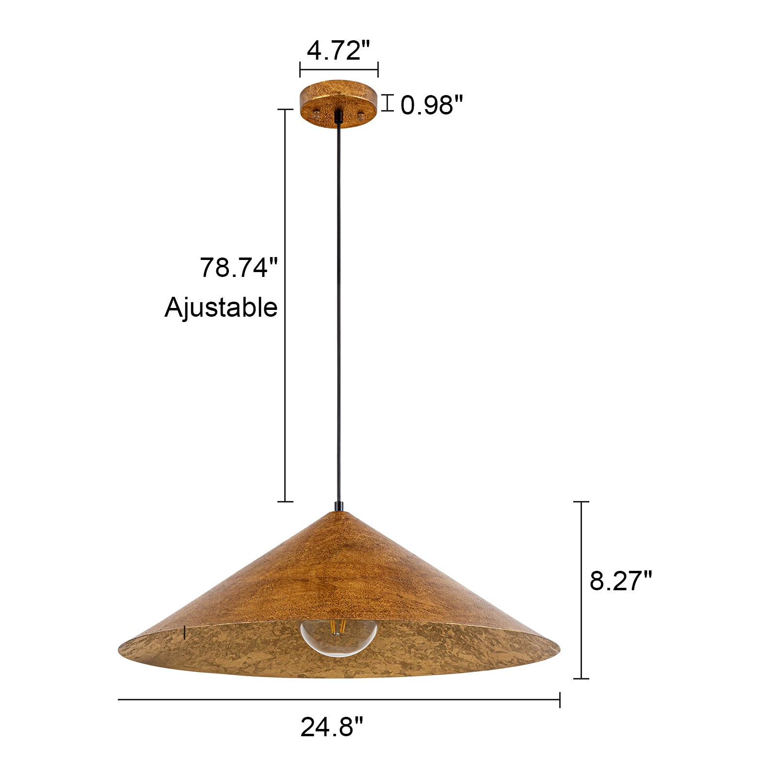 Glowlings 1-Light 25"Wide Oversized Farmhouse Antique Textured Gold Cone Dome Pendant Light