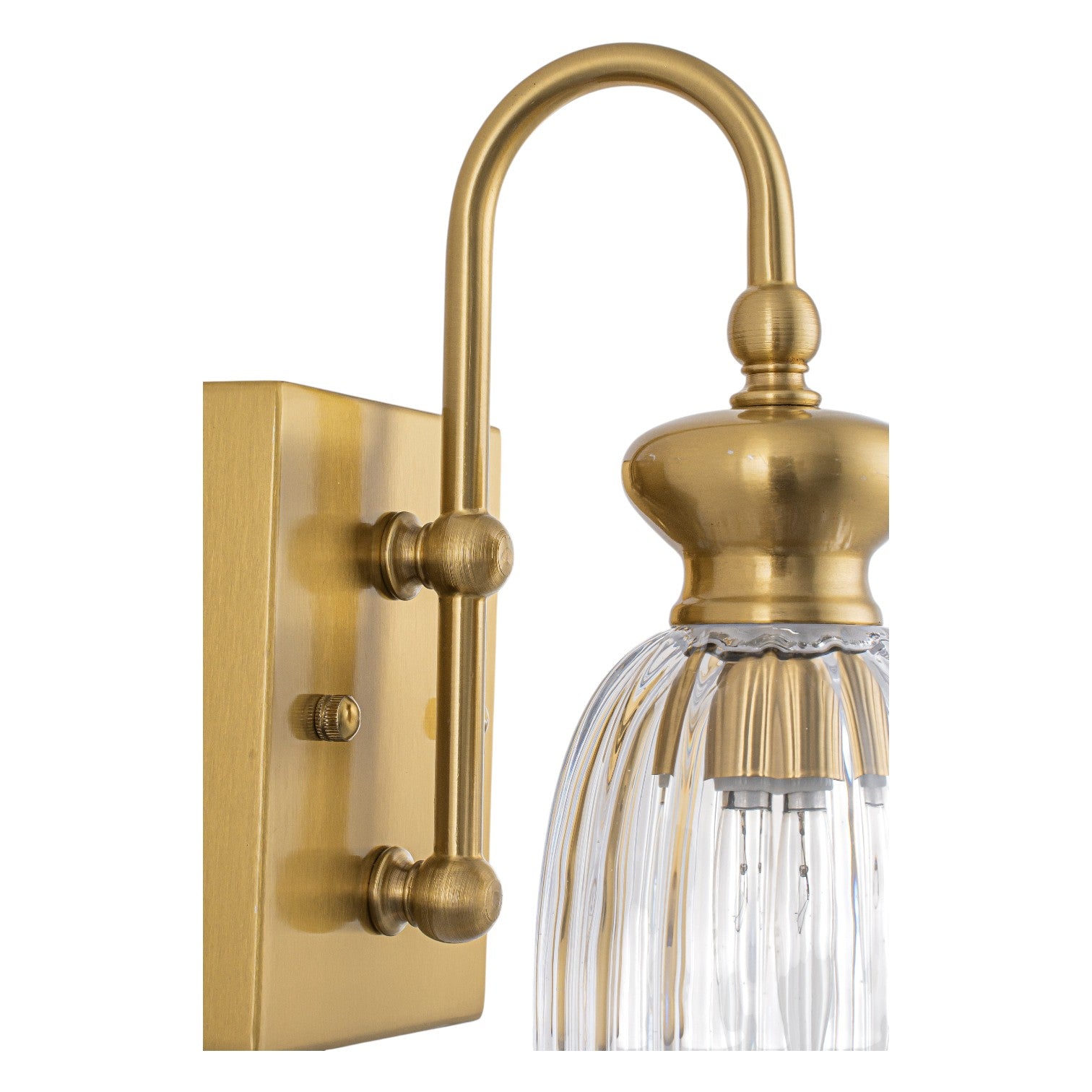 Glowlings 1-Light Modern Antique Brass Ribbed Fluted Bell Glass Shade Gooseneck Wall Sconce