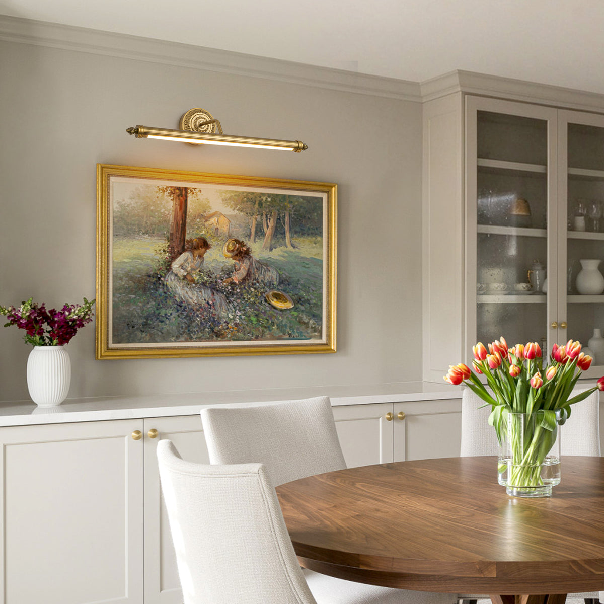 Glowlings 1-Light Antique Brass LED Picture Light, Dimmable Wall Mounted Art Light Sconce for Paintings Gallery Display