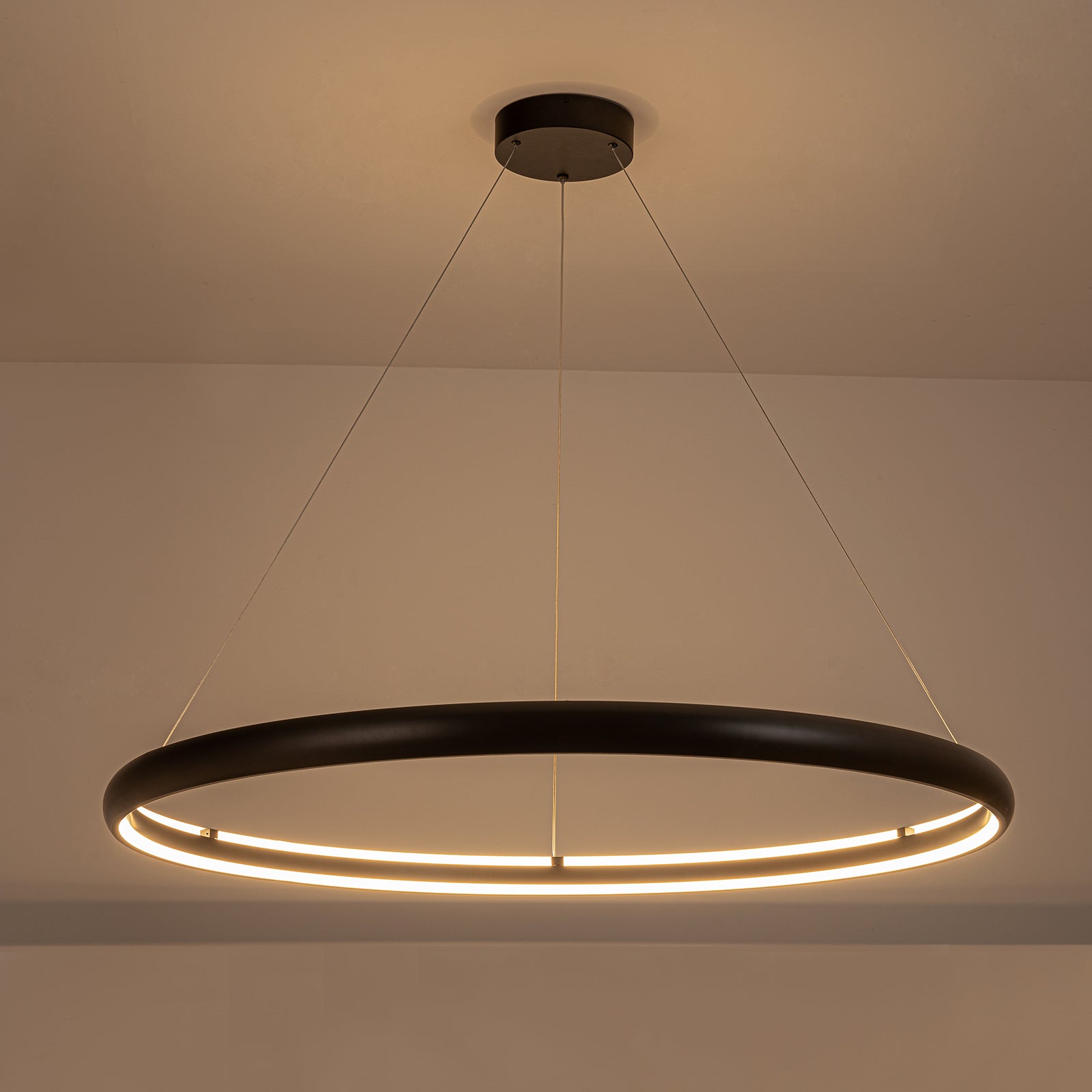 Glowlings 1-Light Modern Large Black 3000K Ring Round LED Chandelier Indoor Lighting