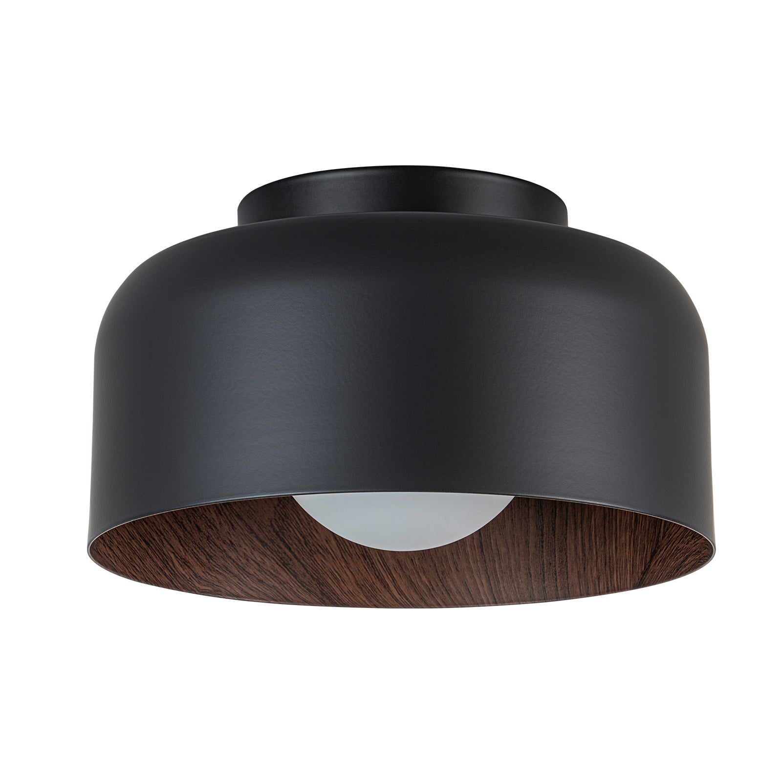 Glowlings 1-Light Modern Black Walnut Wood Opal Glass Mini Flush Mount Ceiling Light