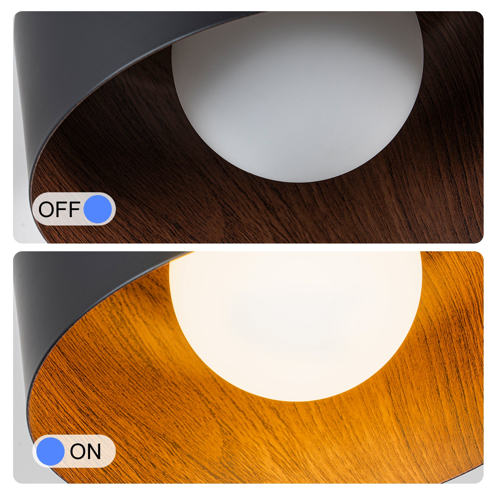 Glowlings 1-Light Modern Black Walnut Wood Opal Glass Mini Flush Mount Ceiling Light